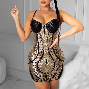 Colorblock Sequins Sling Bodycon Dress