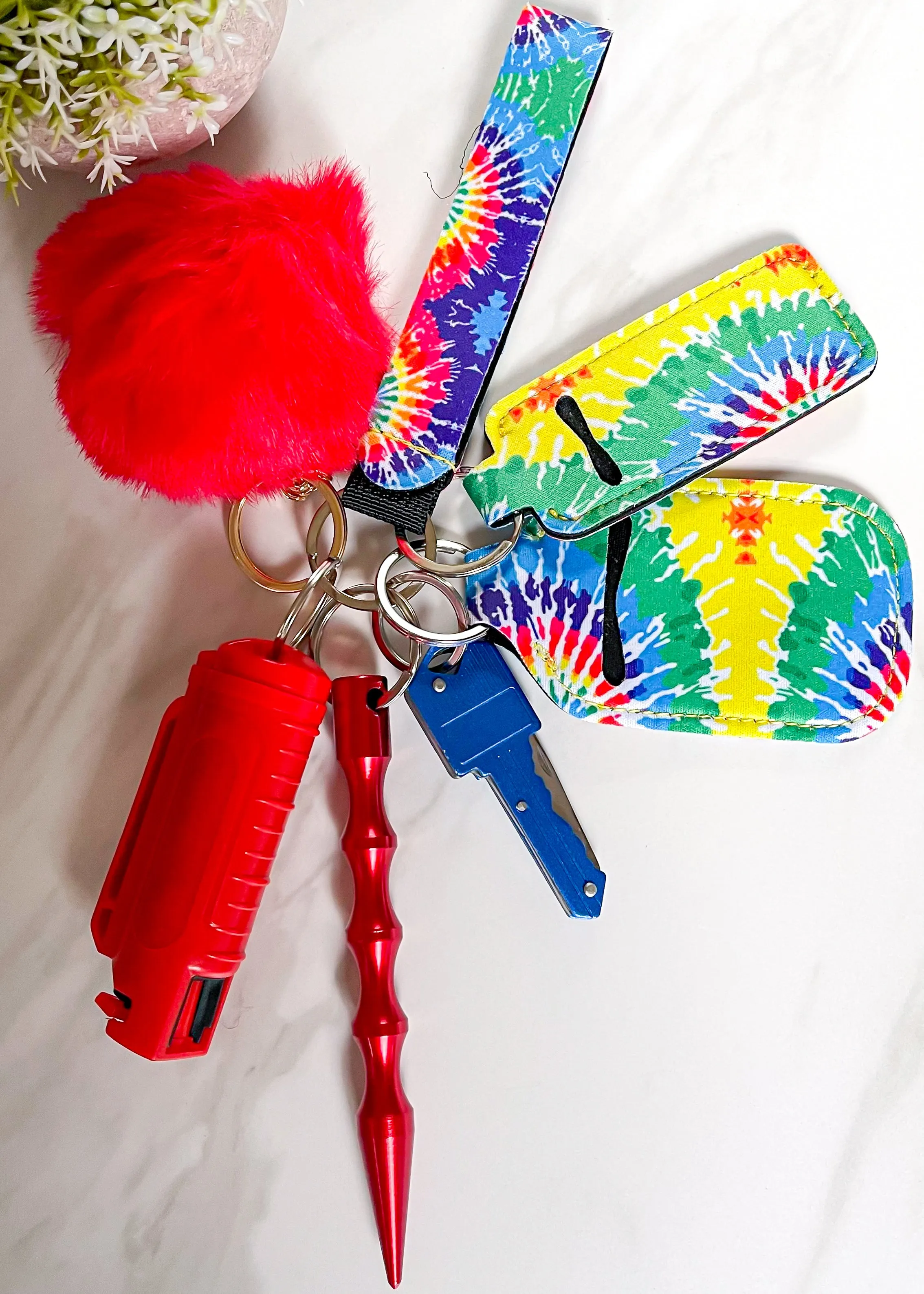 Colorful Tie Dye Self Defense 7 Piece Keychain