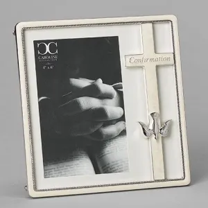 Confirmation Frame White with Cross and Holy Spirit Dove (7 1/2") for 4x6 picture