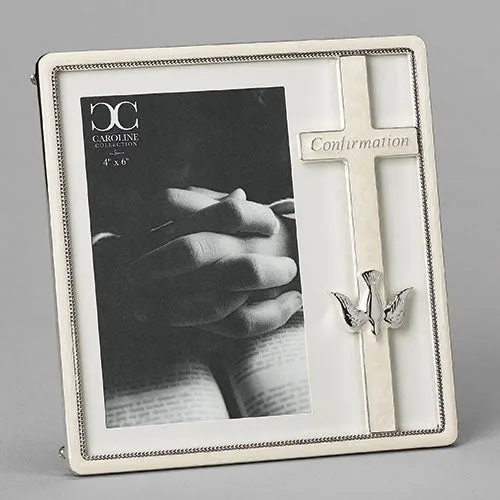 Confirmation Frame White with Cross and Holy Spirit Dove (7 1/2") for 4x6 picture