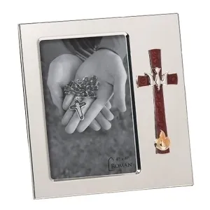 Confirmation Frame with Red Cross and Silver Holy Spirit Dove 7" for 4x6 picture