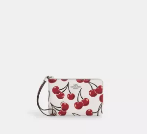 Corner Zip Wristlet With Cherry Print