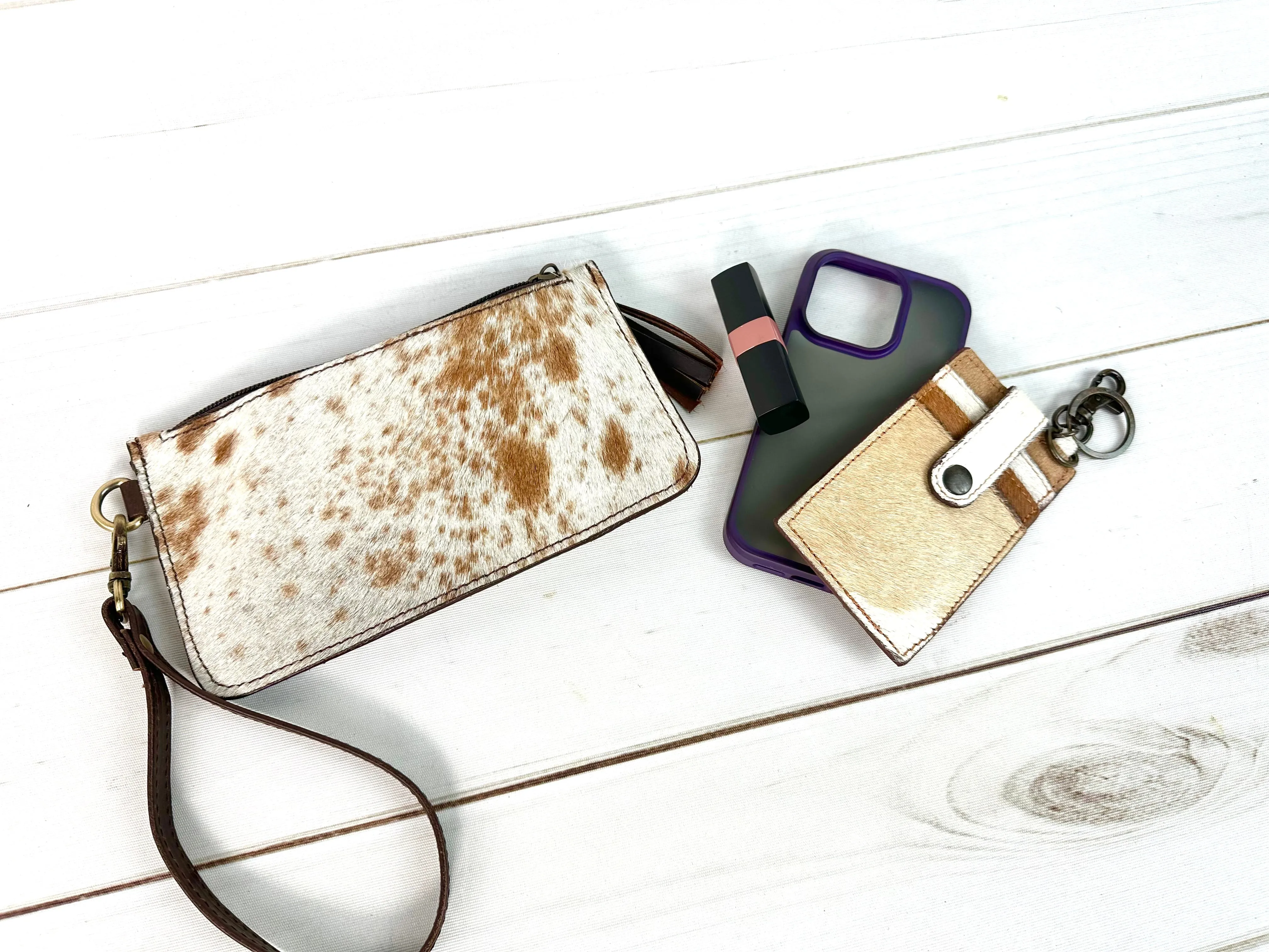 Cowhide Leather Wristlet Bag