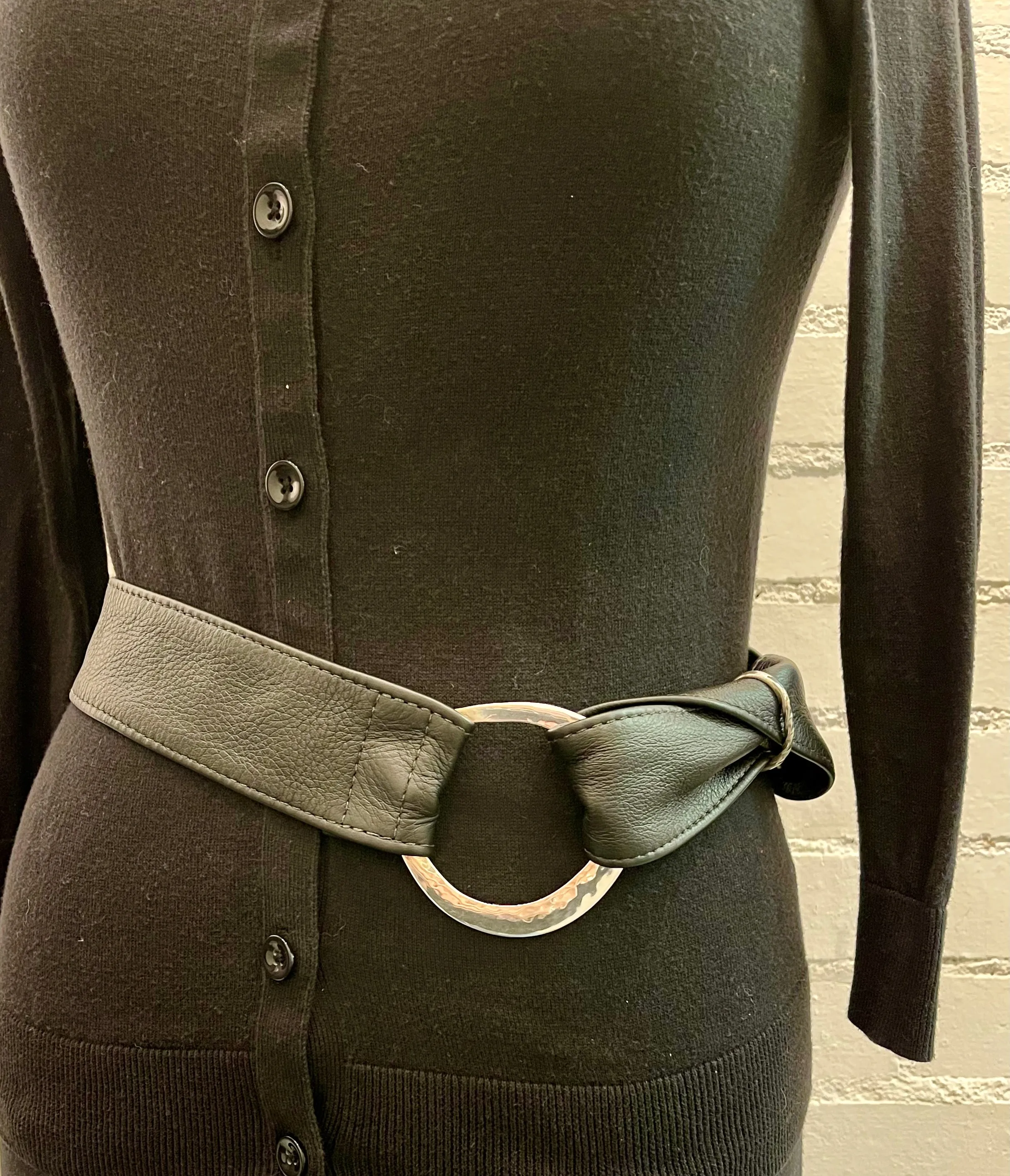 CUSTOM BELT BUCKLE AND GARMENT DYED LEATHER BELT WITH STERLING SILVER AND GOLD MB2B
