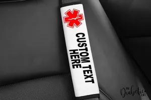 Custom Diabetes Medical Alert Seat Belt Cover - White