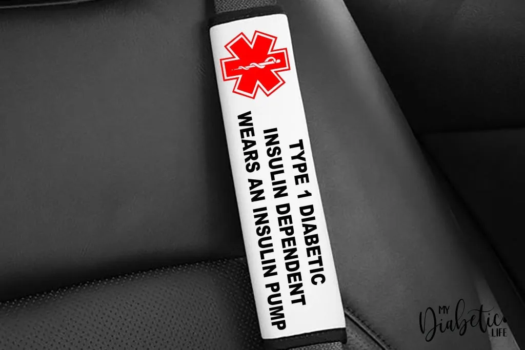 Custom Diabetes Medical Alert Seat Belt Cover - White
