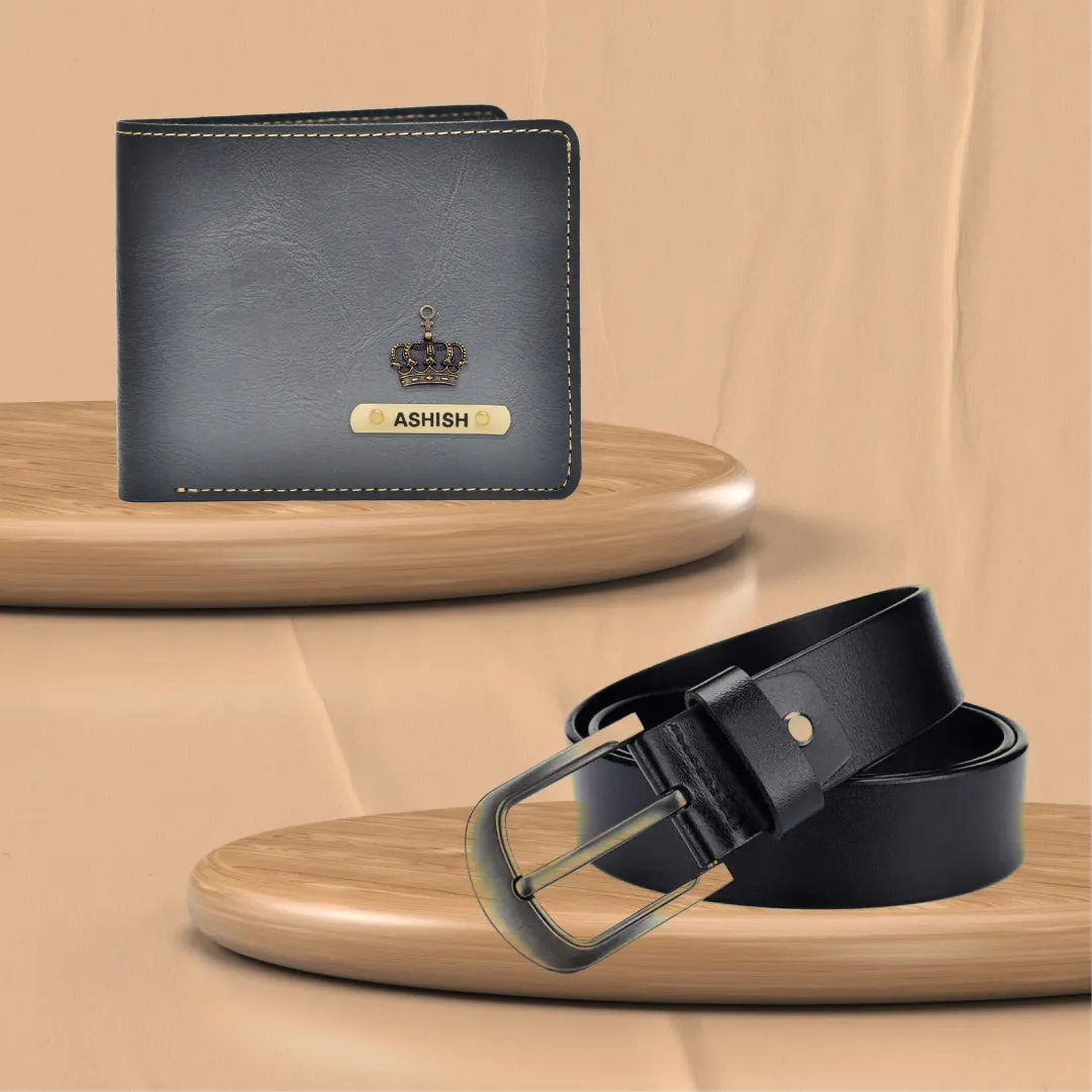 Customized Men's Wallet and Belt - Black
