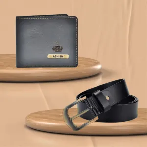 Customized Men's Wallet and Belt - Black