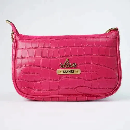 Customized Women's Croc Sling Bag   Mini Make up kit - Pink Grey