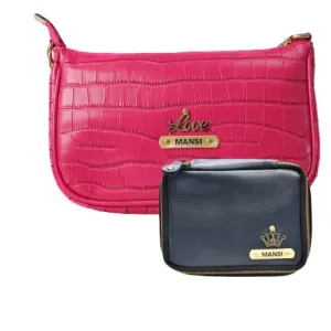 Customized Women's Croc Sling Bag   Mini Make up kit - Pink Royal Blue