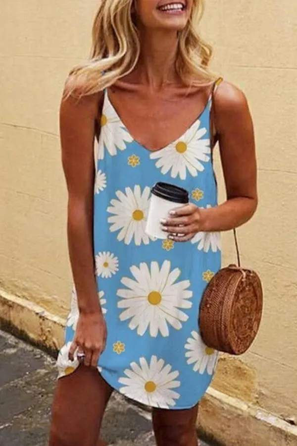 Daisy Printed Sling Mini Dress