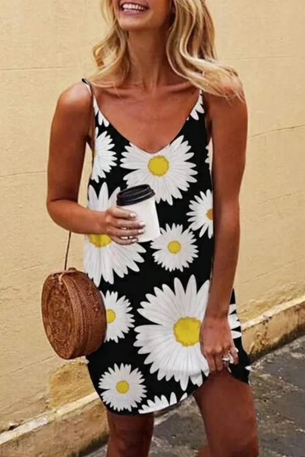 Daisy Printed Sling Mini Dress