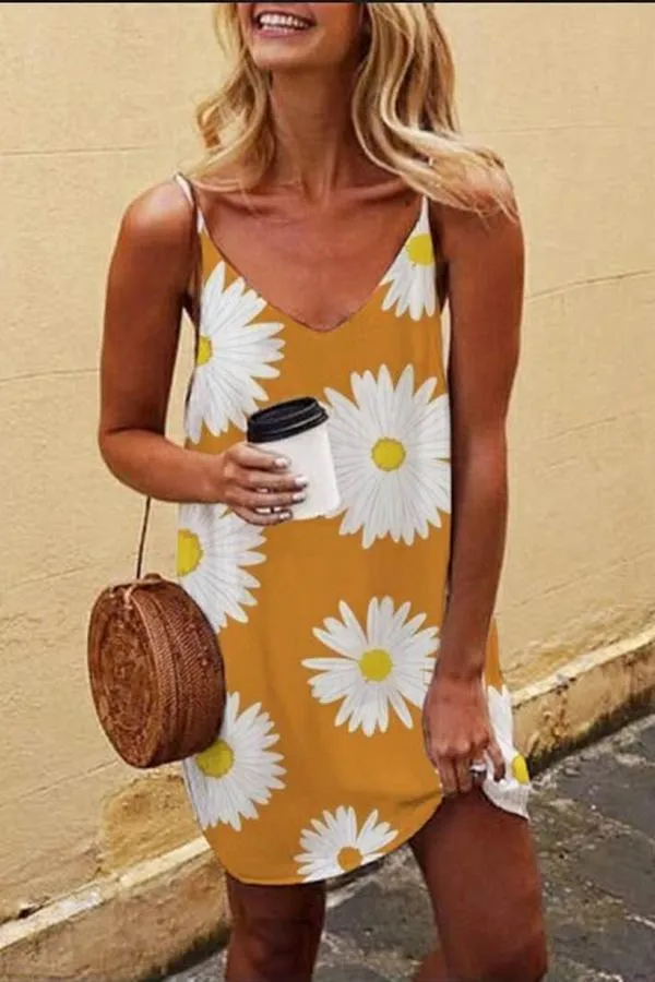 Daisy Printed Sling Mini Dress