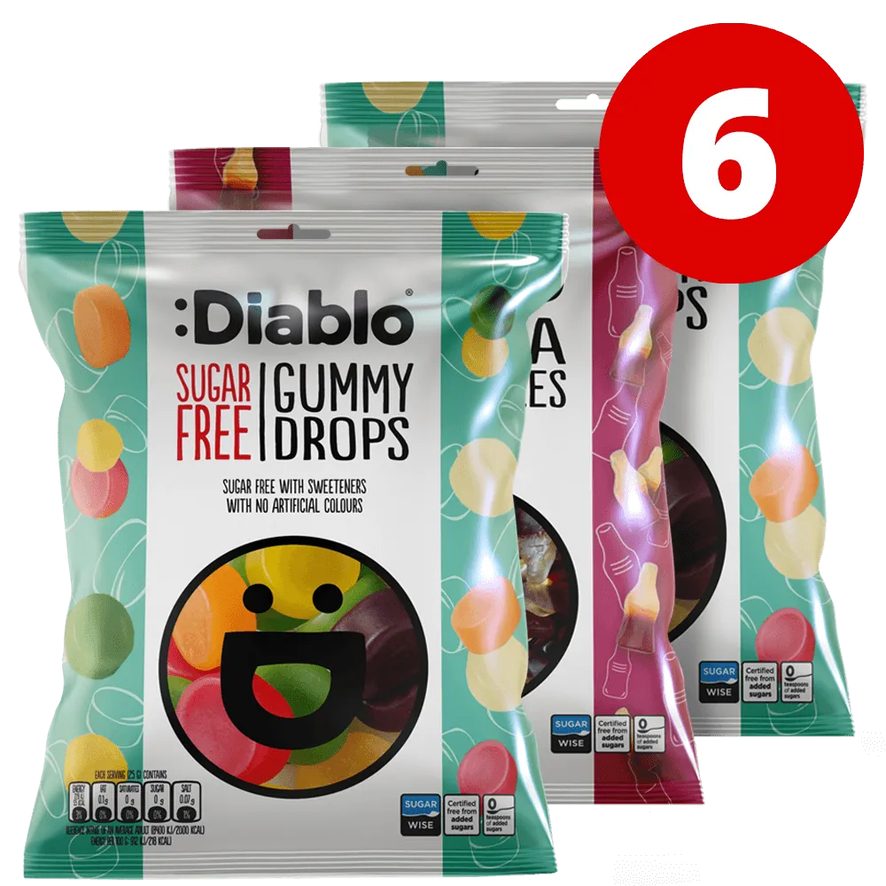 Diablo Winegum Mixed - 6x75g. (Sugar Free)
