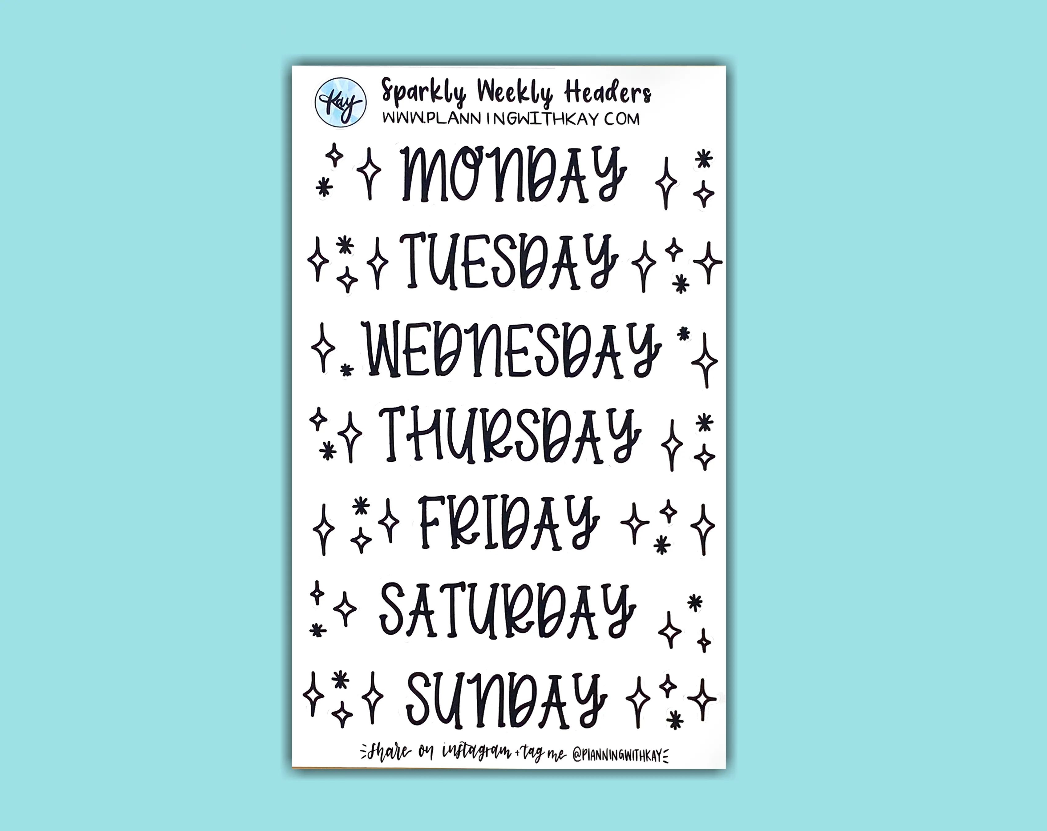 DIGITAL DOWNLOAD Sparkly Weekly Headers