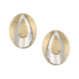 Dished Oval and Curved Teardrop Frame Clip or Post Earring