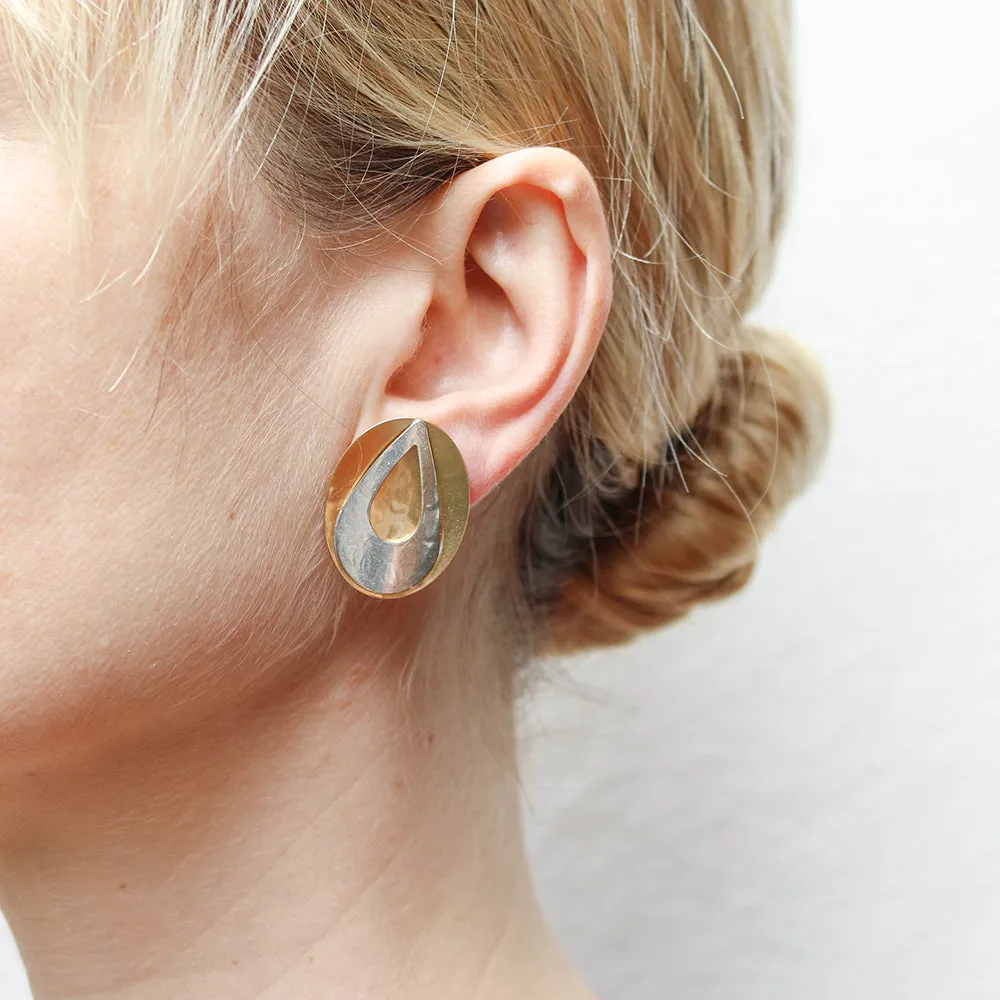 Dished Oval and Curved Teardrop Frame Clip or Post Earring
