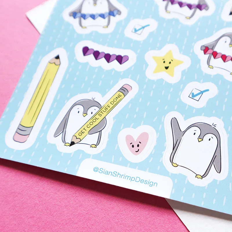 Do Cool Stuff Penguin Sticker Sheet by Sian Shrimpton