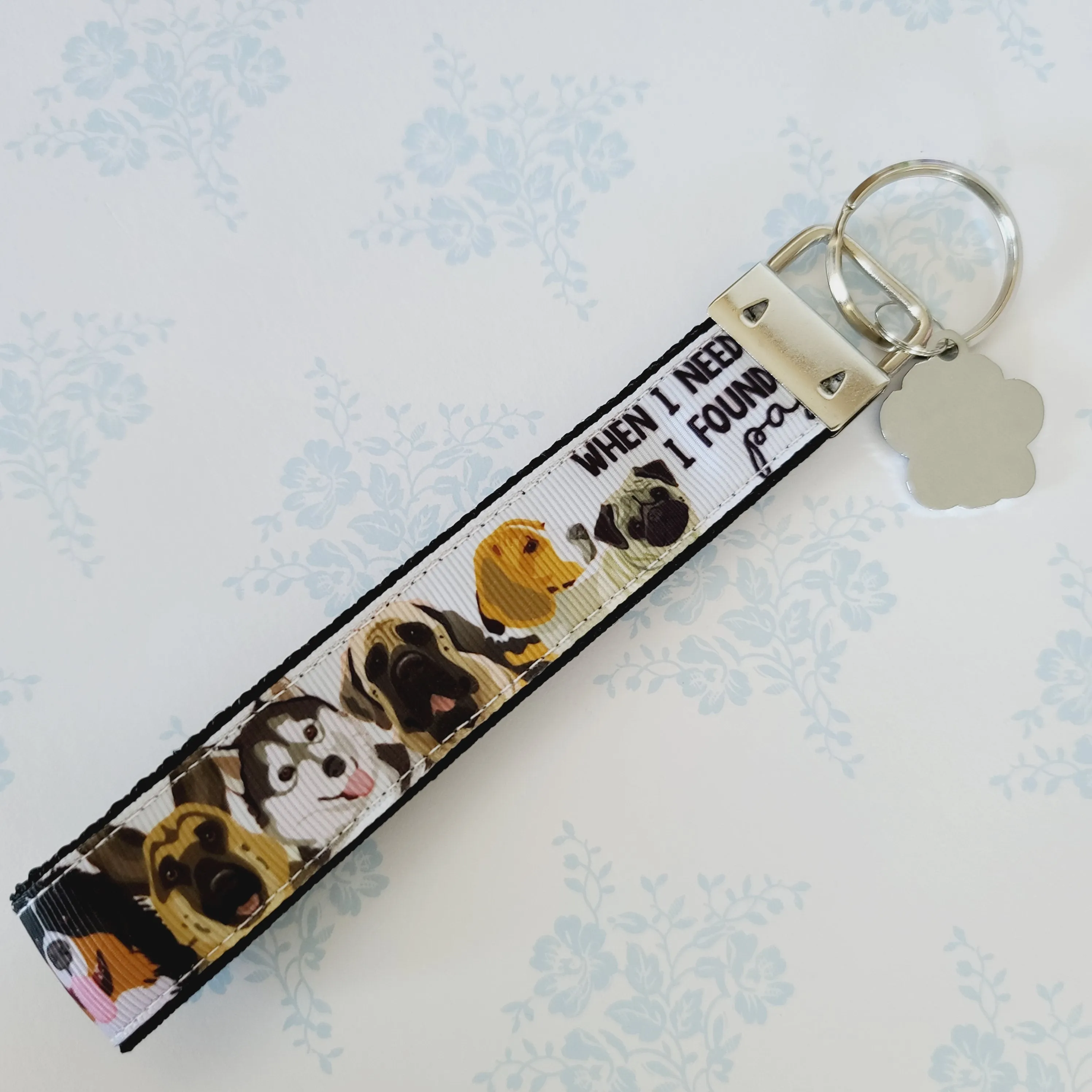 Dog Lovers Key Chain Fob - "When I needed a hand, I found your PAW" with Glittered Enameled Paw Print charm, Rescue Dog Key Chain... So sweet!