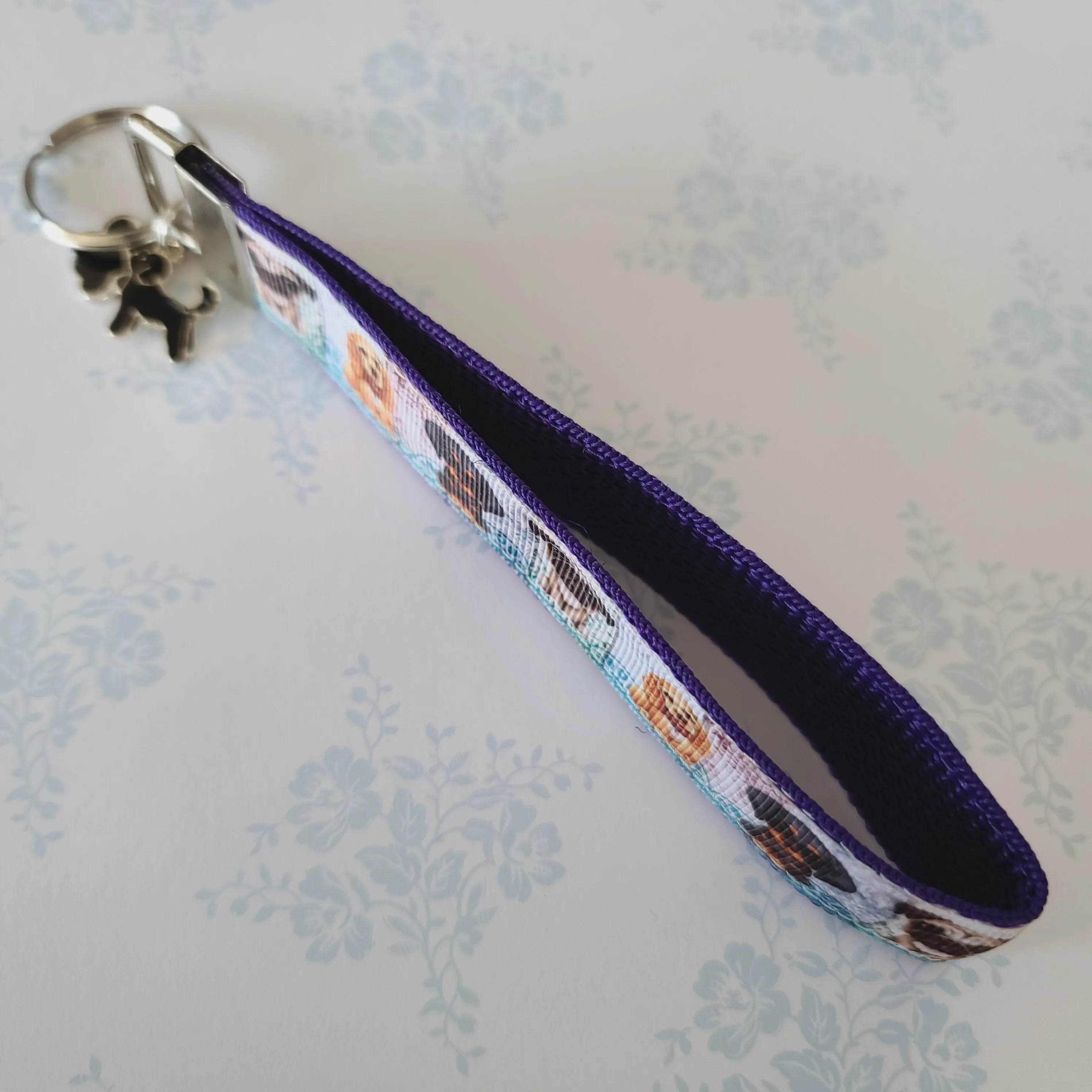 Dog Portraits Cocker Spaniel, Doberman, Pug Key Fob , Dog Key Chain with Enameled Paw Print Charm