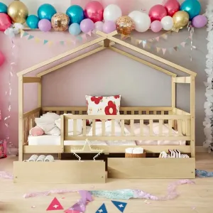 Elegant Design Full Size Daybed Wood Bed Kids with Two Drawers Brown