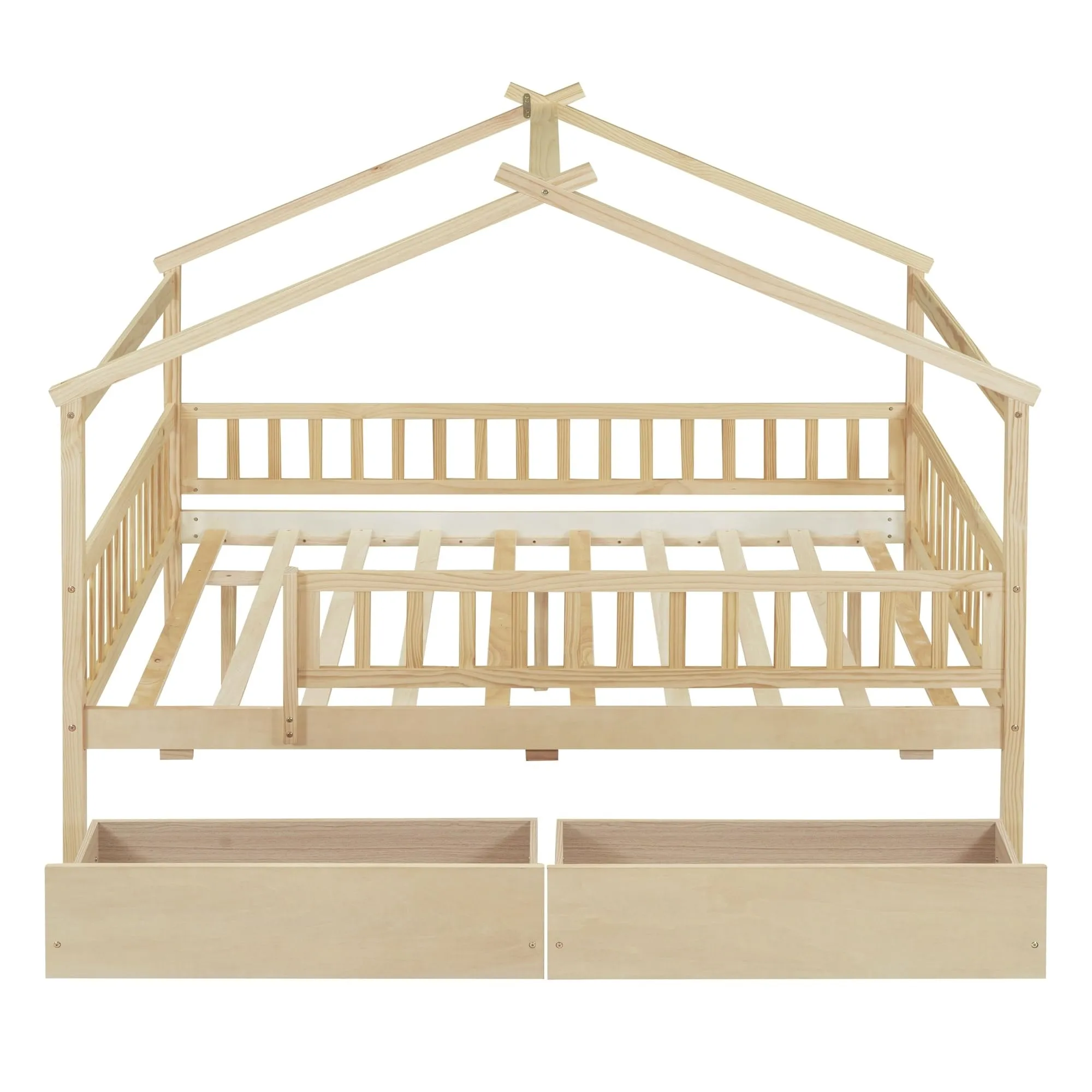Elegant Design Full Size Daybed Wood Bed Kids with Two Drawers Brown