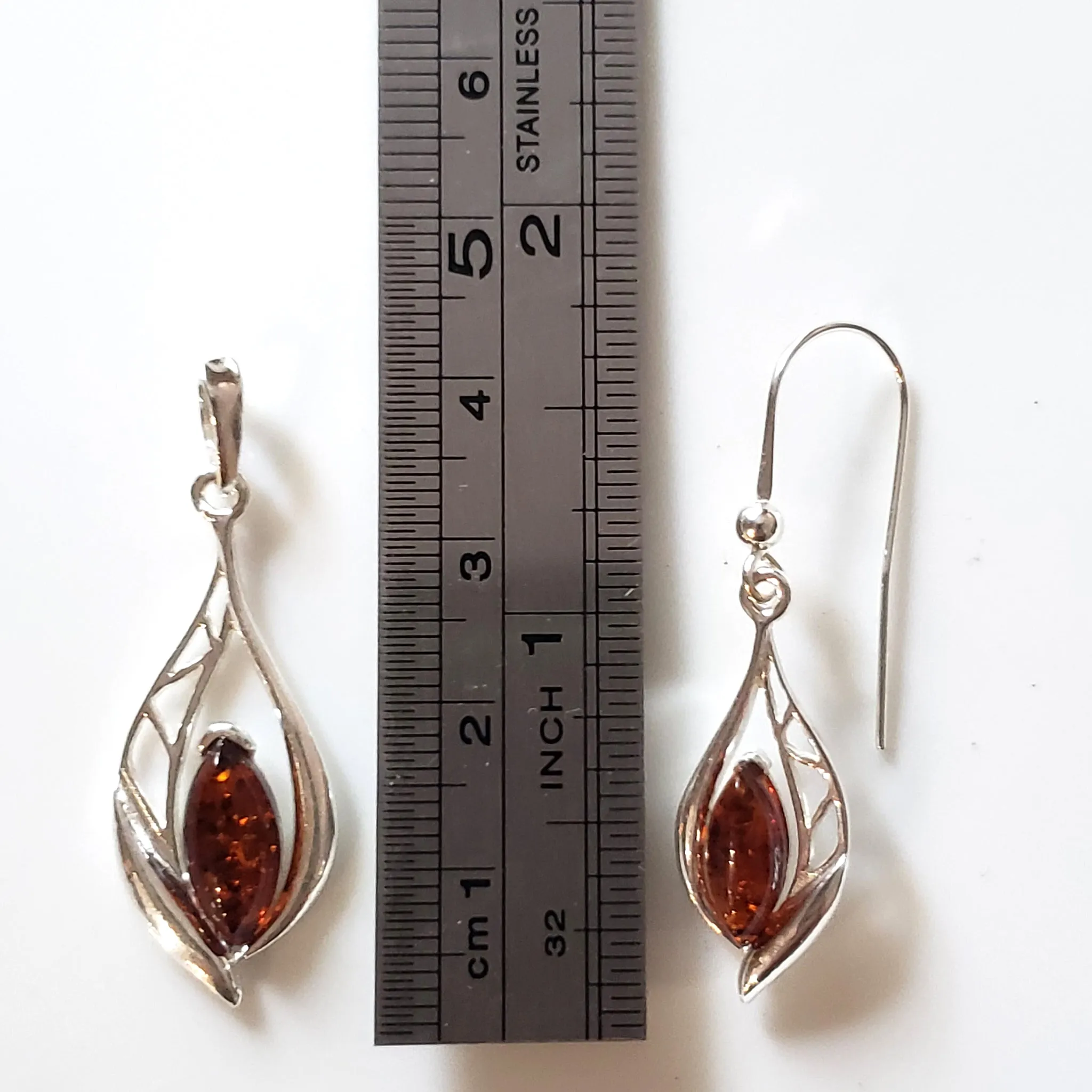 Elegant Sterling Silver Amber Jewelry Set