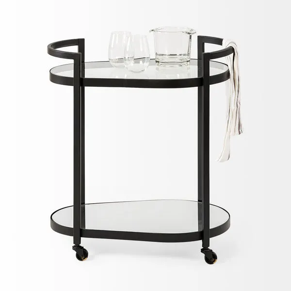 Eleonore Black Metal Frame Two-Tier Bar Cart