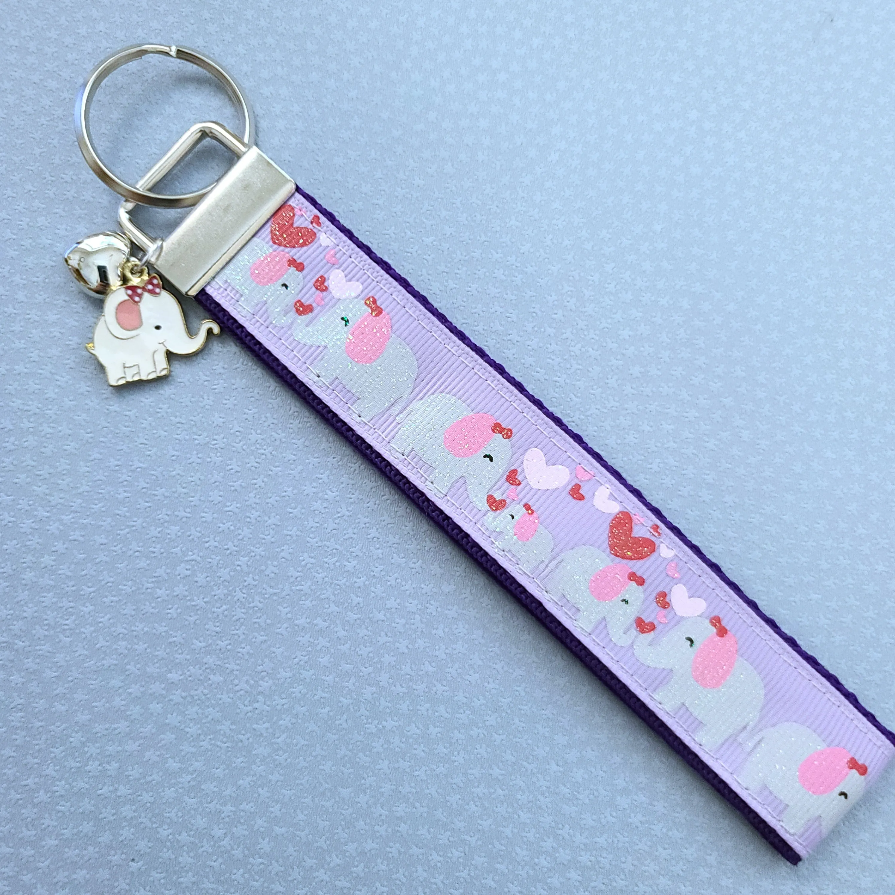 Elephant Mommy & Baby Love Sparkles on Rose Gold Key Chain Fob with Rose Charm