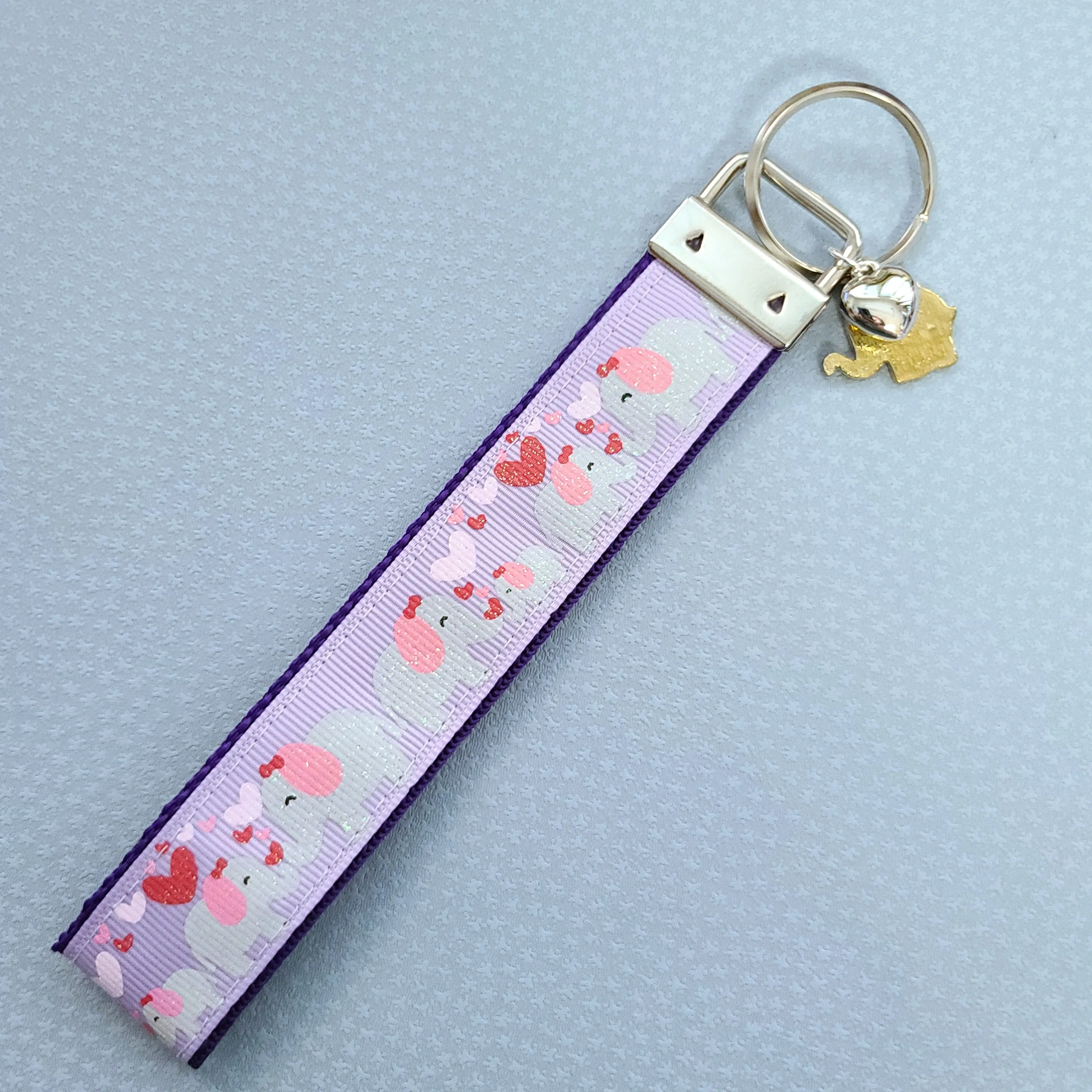 Elephant Mommy & Baby Love Sparkles on Rose Gold Key Chain Fob with Rose Charm