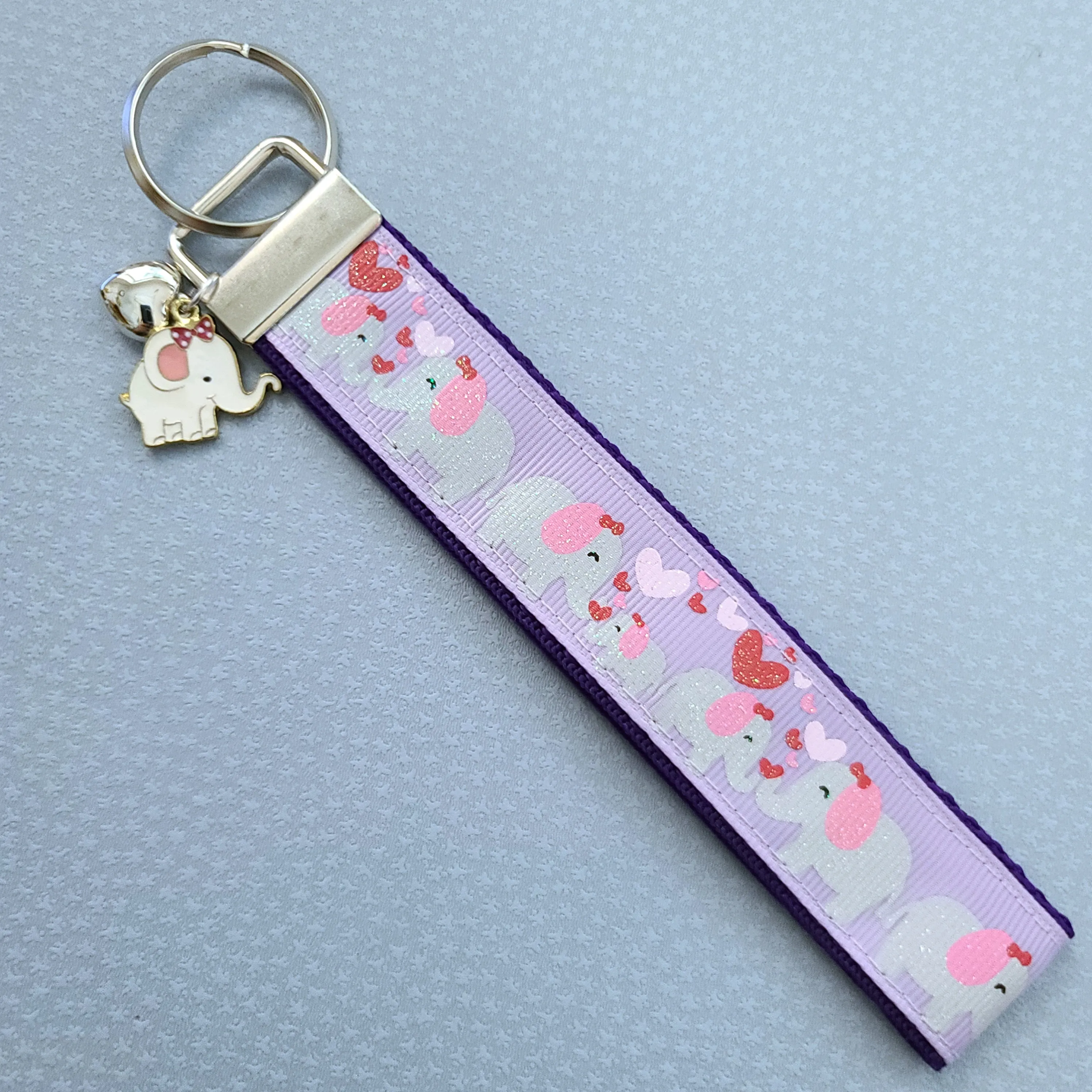 Elephant Mommy & Baby Love Sparkles on Rose Gold Key Chain Fob with Rose Charm