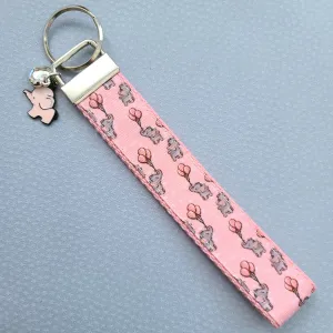 Elephants with Balloons on Silver Key Chain Fob with Enameled Elephant Charm