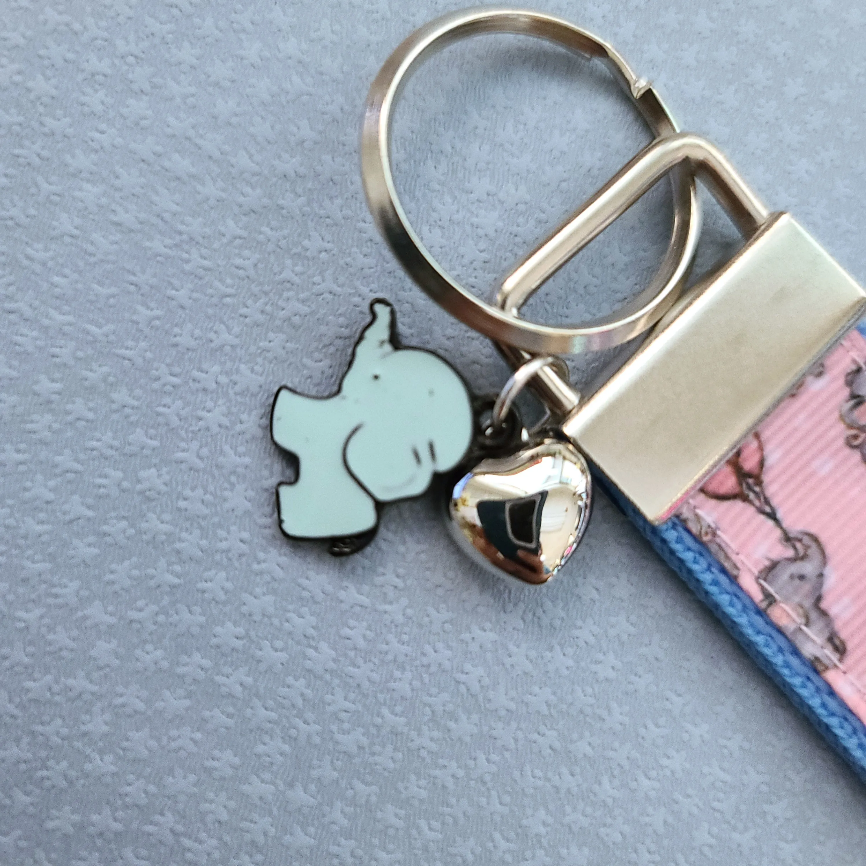 Elephants with Balloons on Silver Key Chain Fob with Enameled Elephant Charm