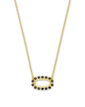 Elisa Gold Open Frame Pendant Necklace In Black Spinel