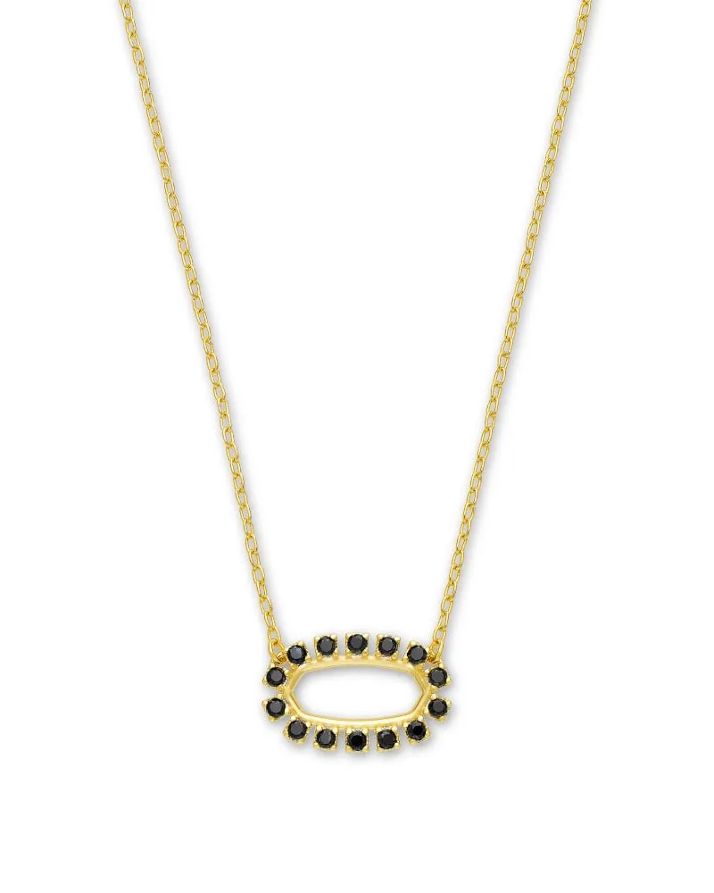 Elisa Gold Open Frame Pendant Necklace In Black Spinel