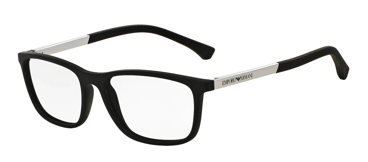 Emporio Armani EA 3069 5063 Rectangle Metal Black Eyeglasses with Logo Stamped Demo Lenses