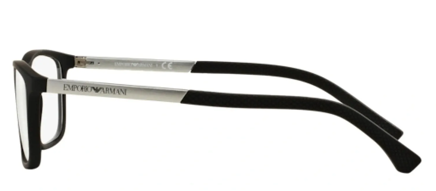 Emporio Armani EA 3069 5063 Rectangle Metal Black Eyeglasses with Logo Stamped Demo Lenses