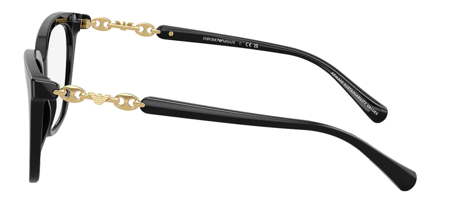 Emporio Armani EA 3248 5017 Cat-Eye Plastic Black Eyeglasses with Logo Stamped Demo Lenses