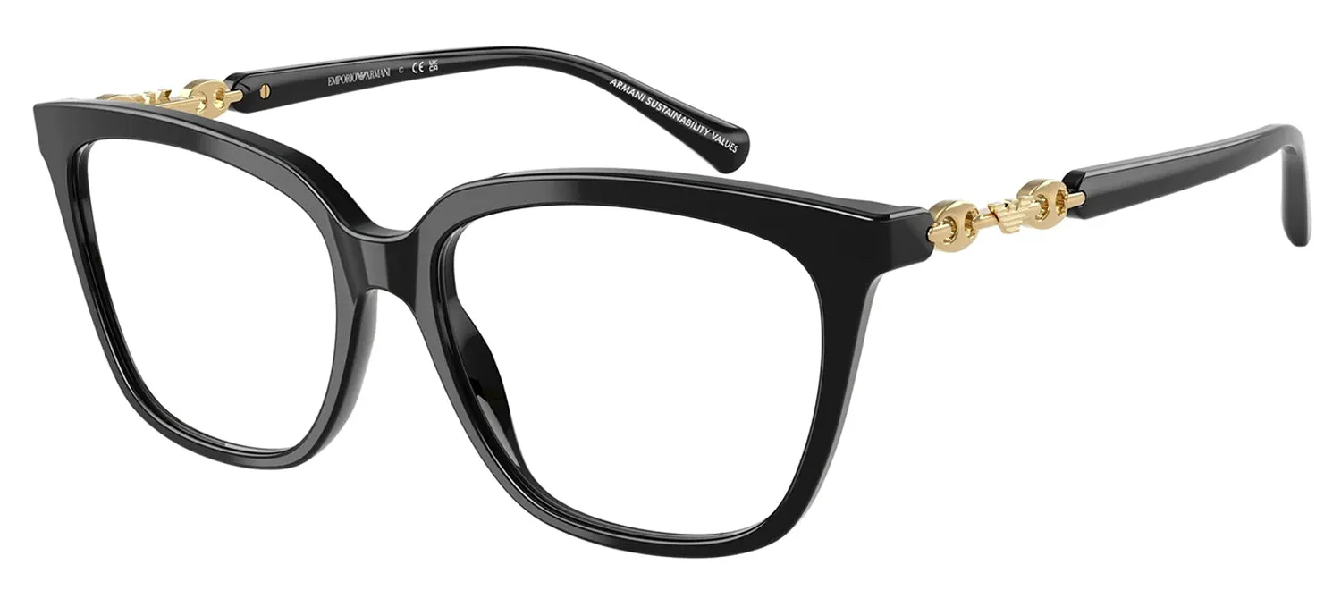 Emporio Armani EA 3248 5017 Cat-Eye Plastic Black Eyeglasses with Logo Stamped Demo Lenses