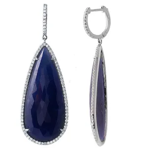 Fancy Slice Blue Sapphire Teardrop Diamond Dangle Earrings In 14k Gold