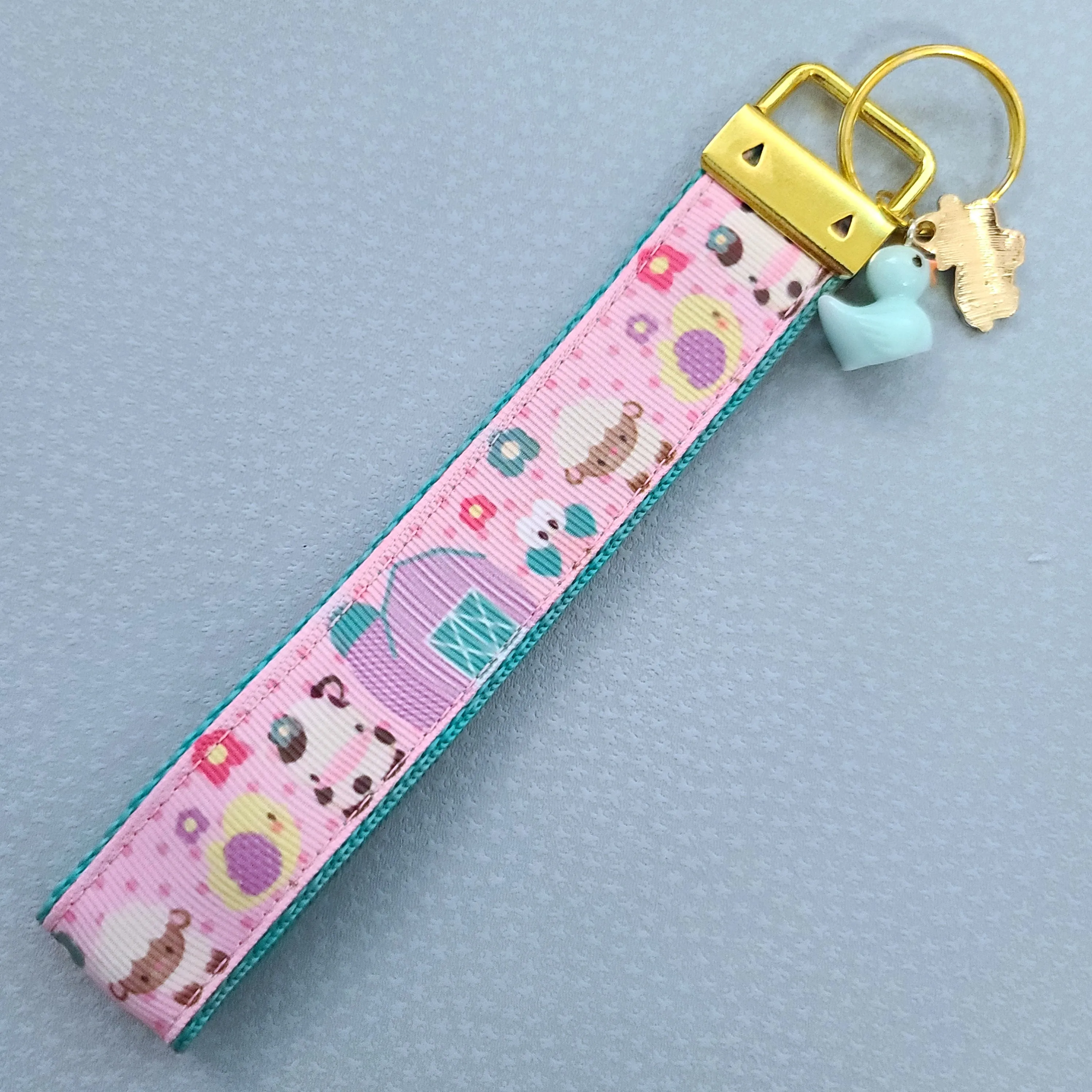 Farm Animals Cuteness Overload on Rose or Yellow Gold Key Chain Fob includes Duck and Cow Charm