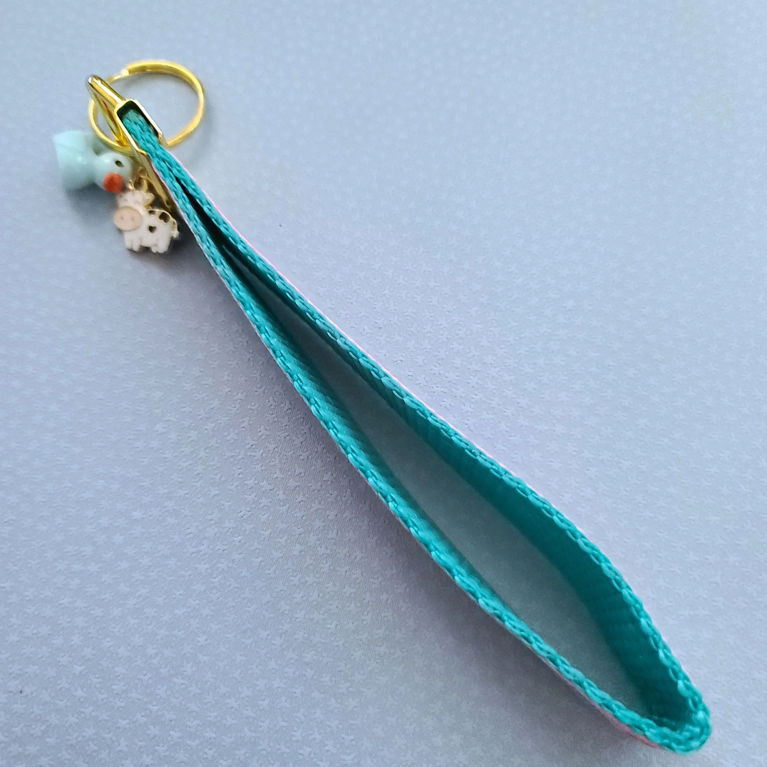 Farm Animals Cuteness Overload on Rose or Yellow Gold Key Chain Fob includes Duck and Cow Charm