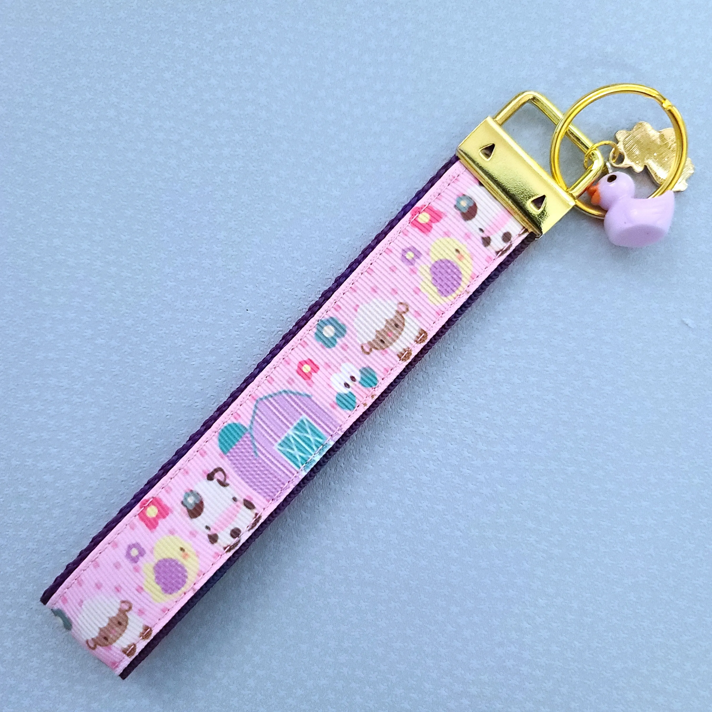 Farm Animals Cuteness Overload on Rose or Yellow Gold Key Chain Fob includes Duck and Cow Charm