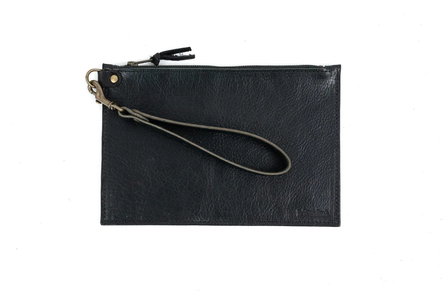 FELICITY ZIPPERED CLUTCH WITH WRISTLET LARGE - BLACK BISON