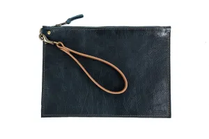 FELICITY ZIPPERED CLUTCH WITH WRISTLET LARGE - INDIGO BISON