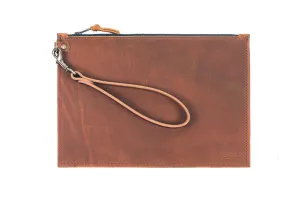 FELICITY ZIPPERED CLUTCH WITH WRISTLET LARGE - SADDLE