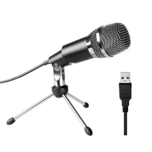 FIFINE K668 Home KTV Handheld Mic Universal Sound Recording Microphone with Holder for PC & Laptop USB2.0 Earphone Port Cable Length 1.3m Black