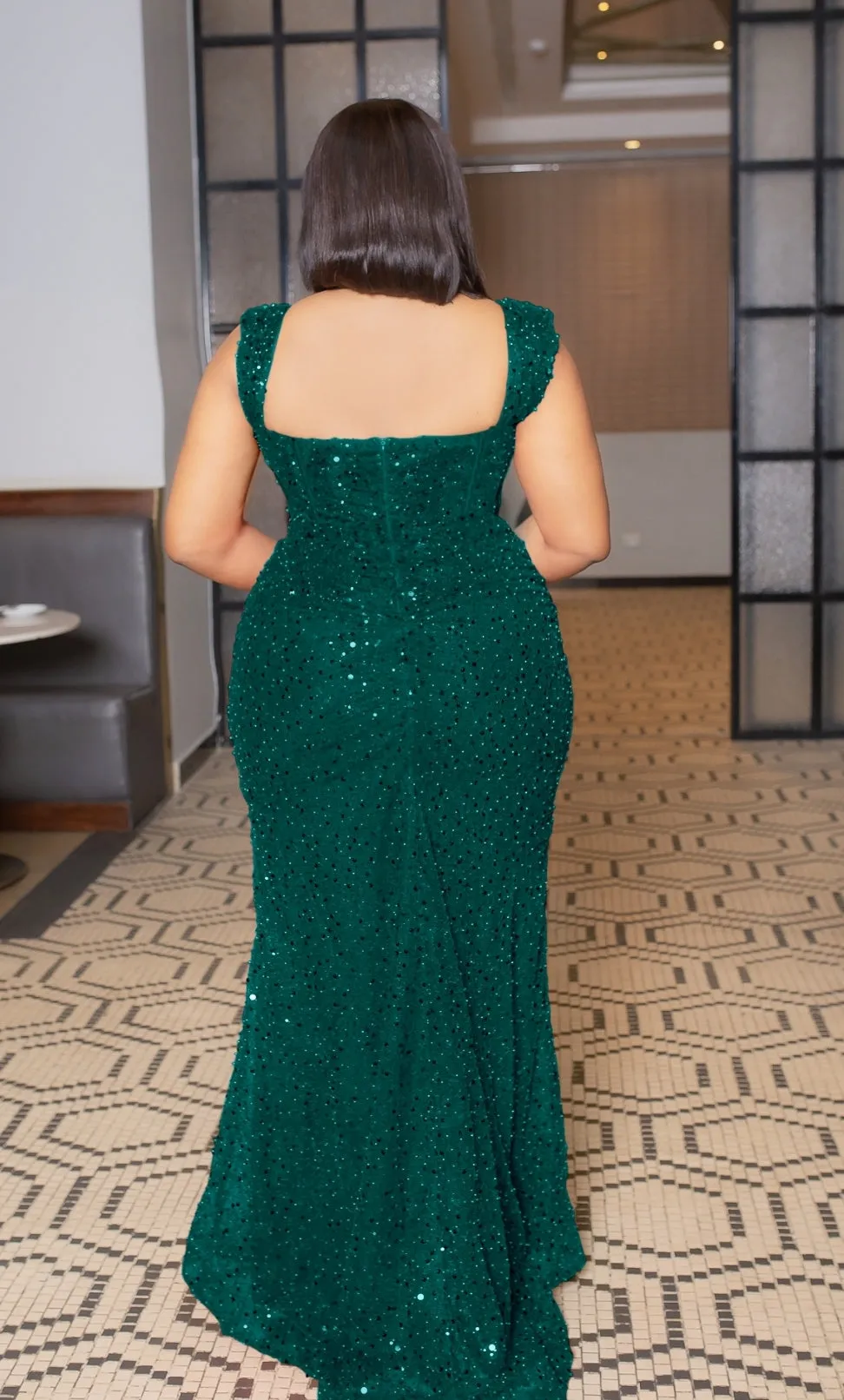 FINAL SALE! Regal Queen Luxe- Beaded Sequin Dress with DETACHABLE TRAIN (CLEARANCE OUTLET! Final Sale/No Return/No Exchange!)