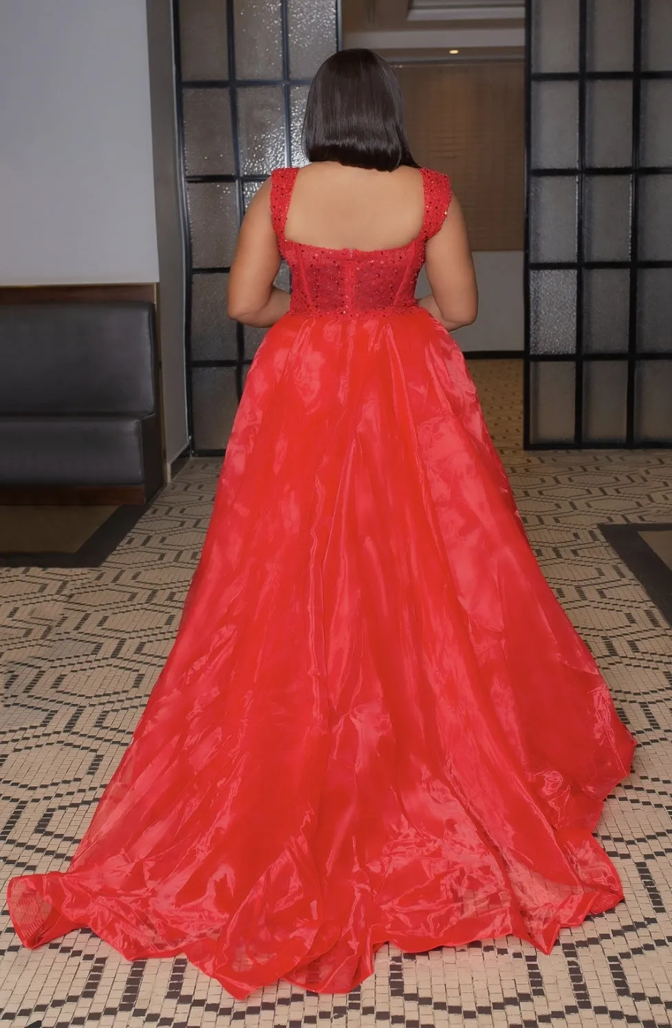 FINAL SALE! Regal Queen Luxe- Beaded Sequin Dress with DETACHABLE TRAIN (CLEARANCE OUTLET! Final Sale/No Return/No Exchange!)