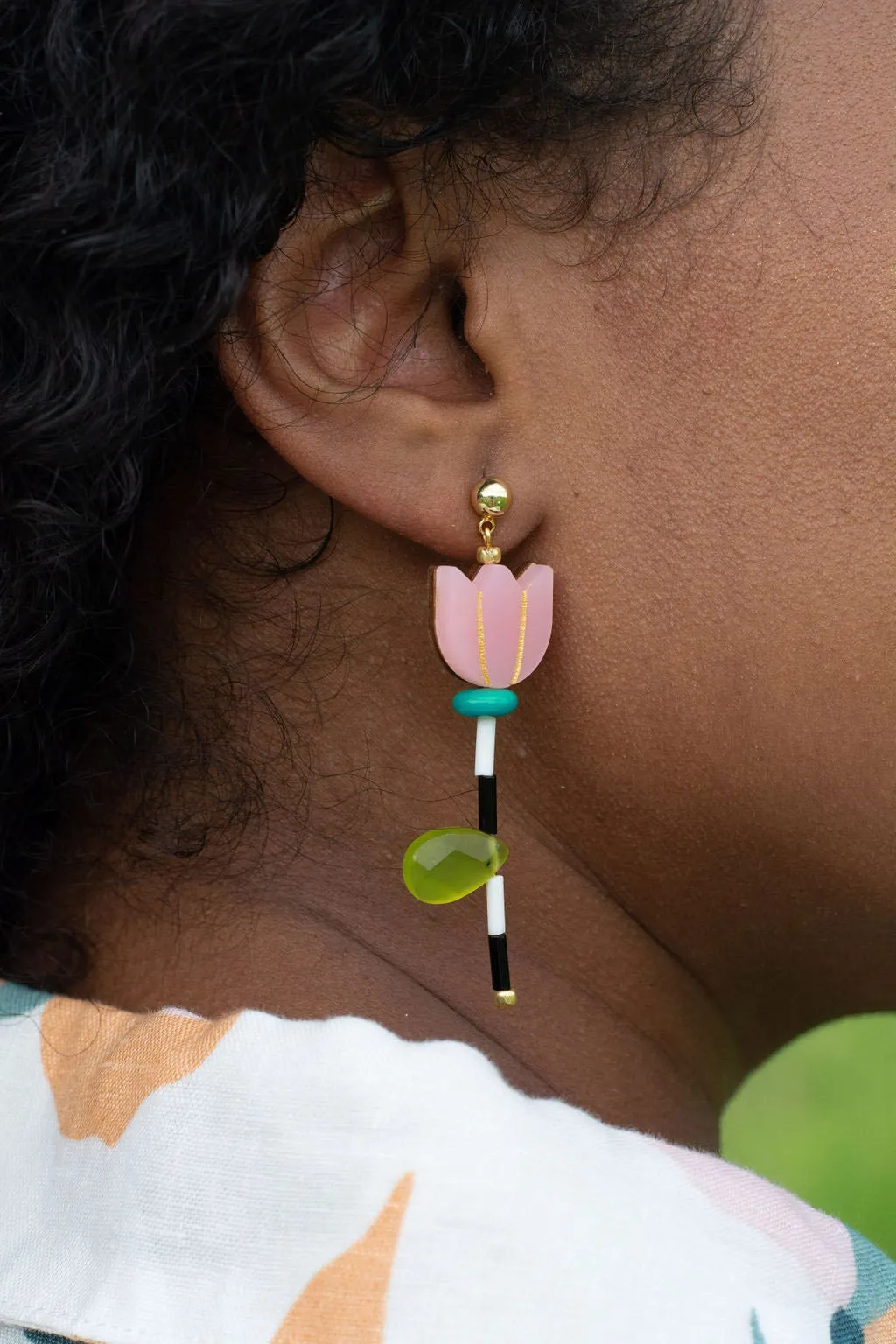 Flower beaded statement earrings, mix and match earrings, colorful dangle earrings, acrylic jewelry, multicolor, gift for her